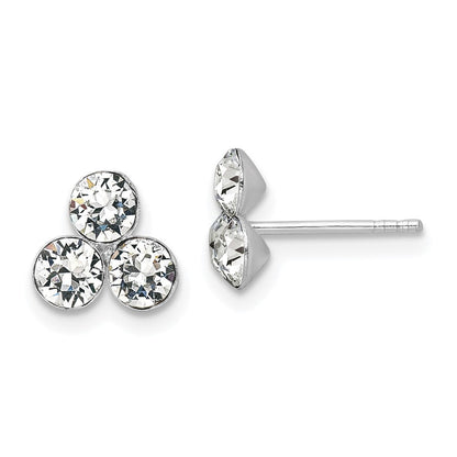 Sterlingsilber Rhodiniert Kristall 3-stone Ohrstecker