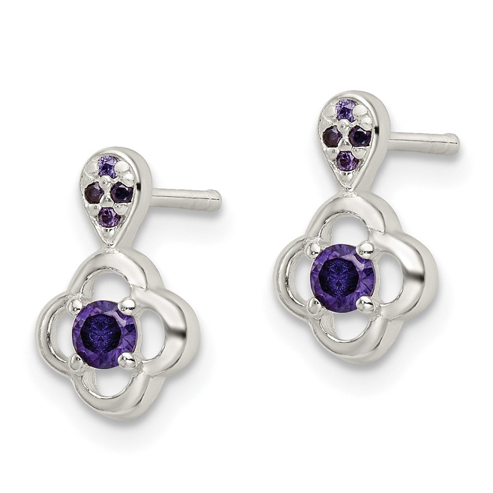 Sterlingsilber Poliert Lila Zirkonia Blume Stecker Ohrhänger