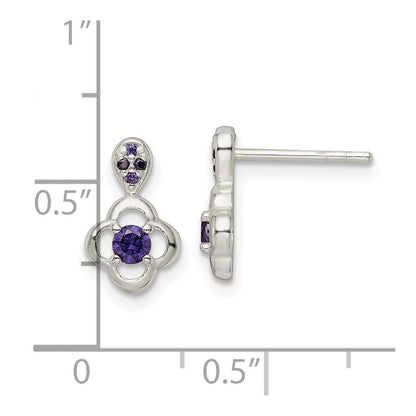 Sterlingsilber Poliert Lila Zirkonia Blume Stecker Ohrhänger