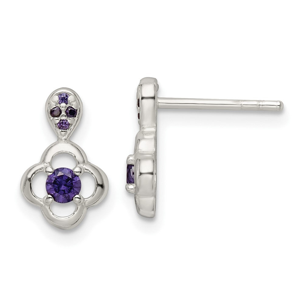 Sterlingsilber Poliert Lila Zirkonia Blume Stecker Ohrhänger