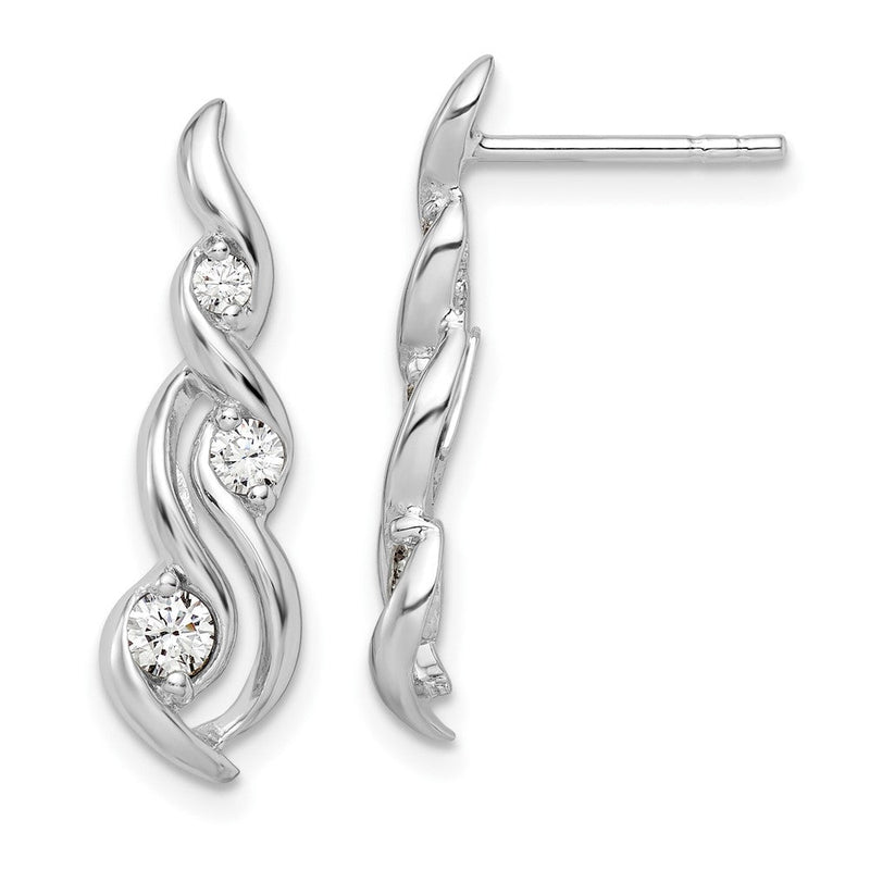 Sterlingsilber Rhodiniert Gedreht Zirkonia Stecker Ohrhänger