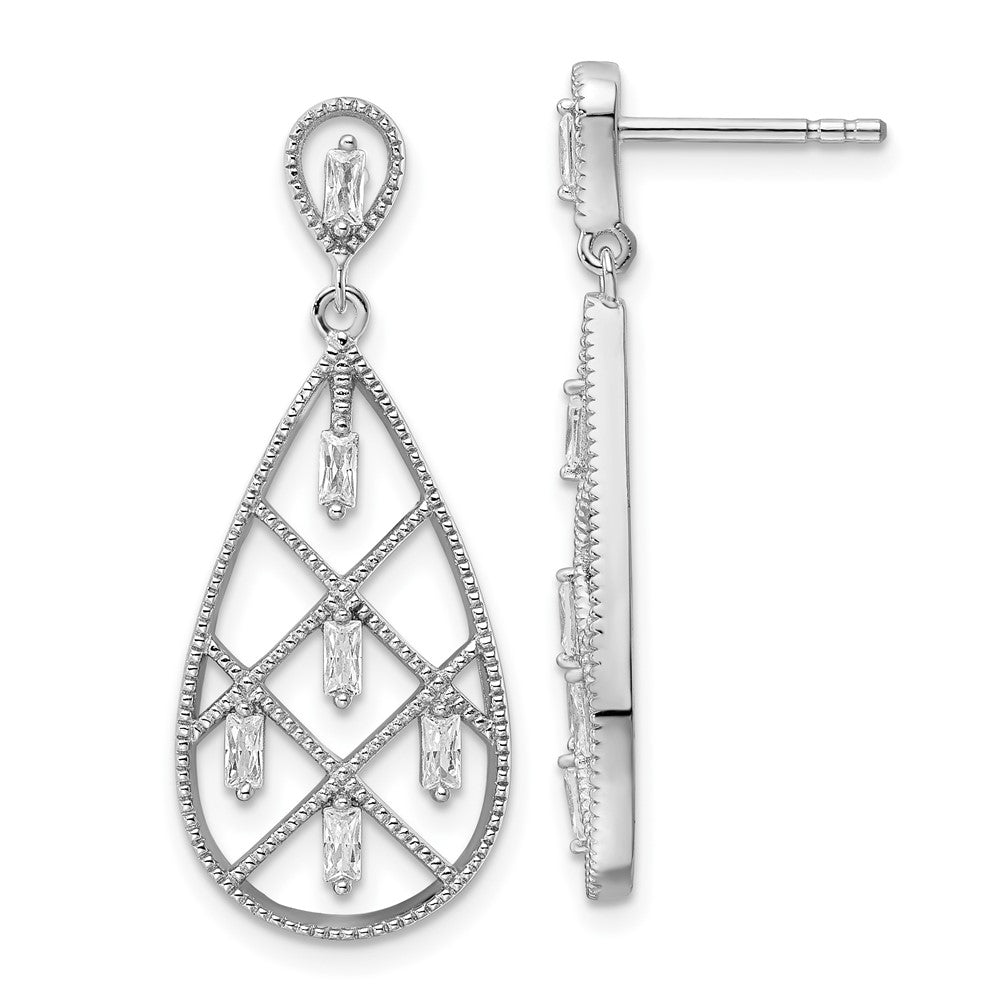 Sterlingsilber Rhodiniert Baguette Zirkonia Tropfen Ohrstecker