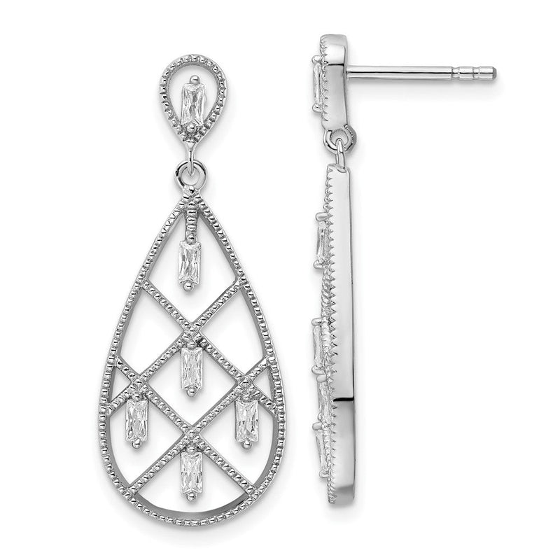 Sterlingsilber Rhodiniert Baguette Zirkonia Tropfen Ohrstecker