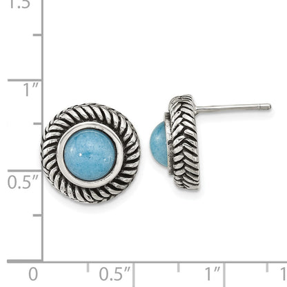 Sterlingsilber Poliert & Antikisiert Imitat Türkis Kreis Stecker Ohrring