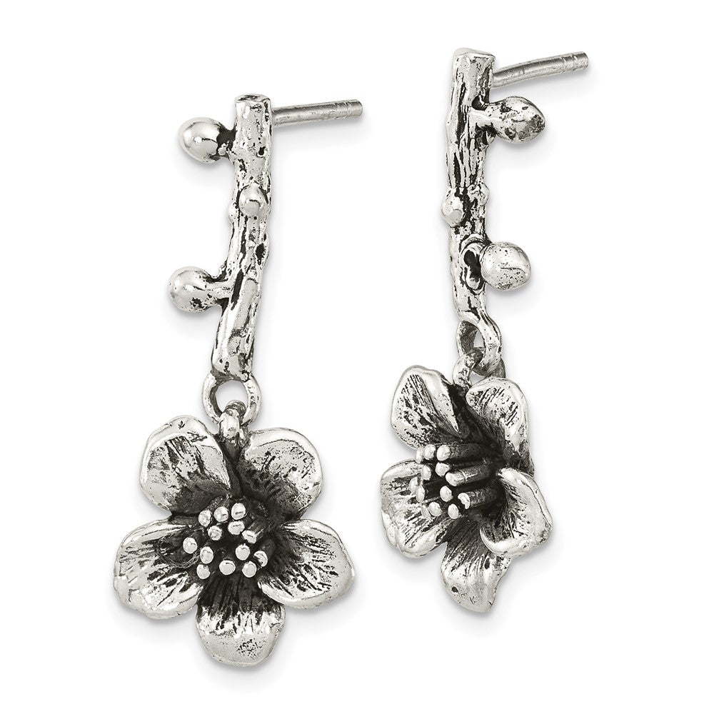Sterlingsilber Oxidiert Blume mit Branch Hängend Ohrstecker