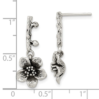 Sterlingsilber Oxidiert Blume mit Branch Hängend Ohrstecker
