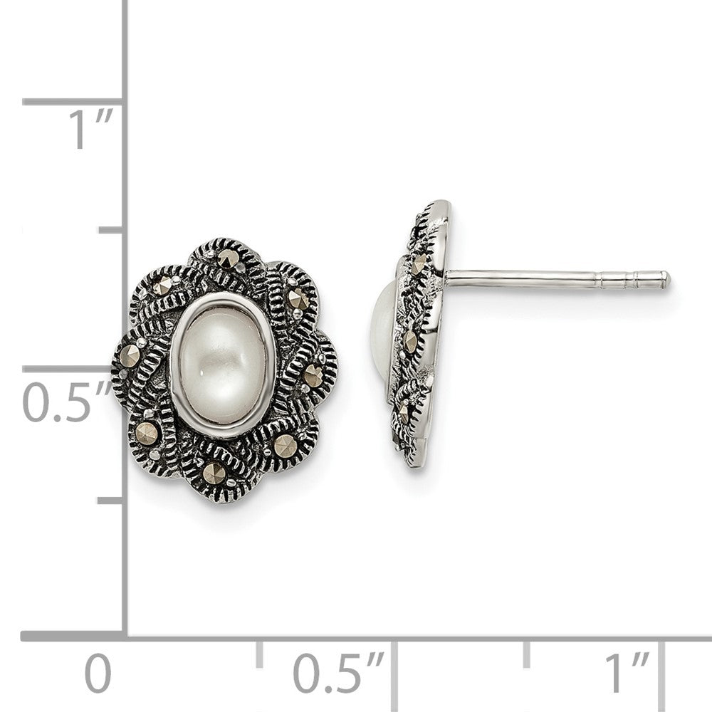 Sterlingsilber Antikisiert Markasit & Perlmutt Ohrstecker