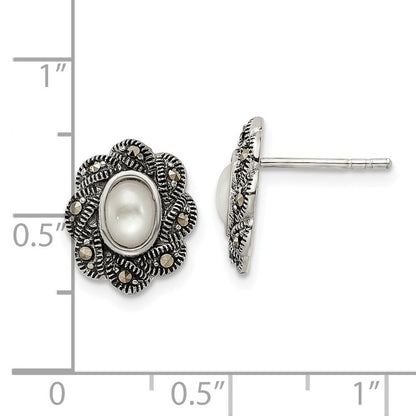 Sterlingsilber Antikisiert Markasit & Perlmutt Ohrstecker