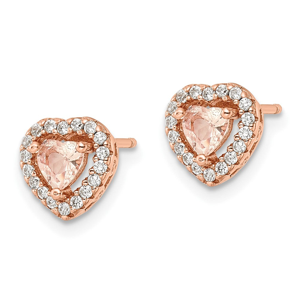Sterlingsilber Roséfarben Poliert Rosa & Weiß Zirkonia Herz Ohrstecker