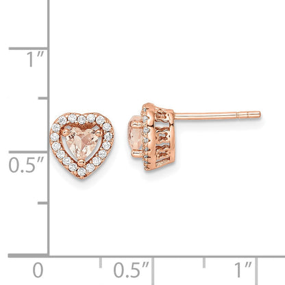 Sterlingsilber Roséfarben Poliert Rosa & Weiß Zirkonia Herz Ohrstecker
