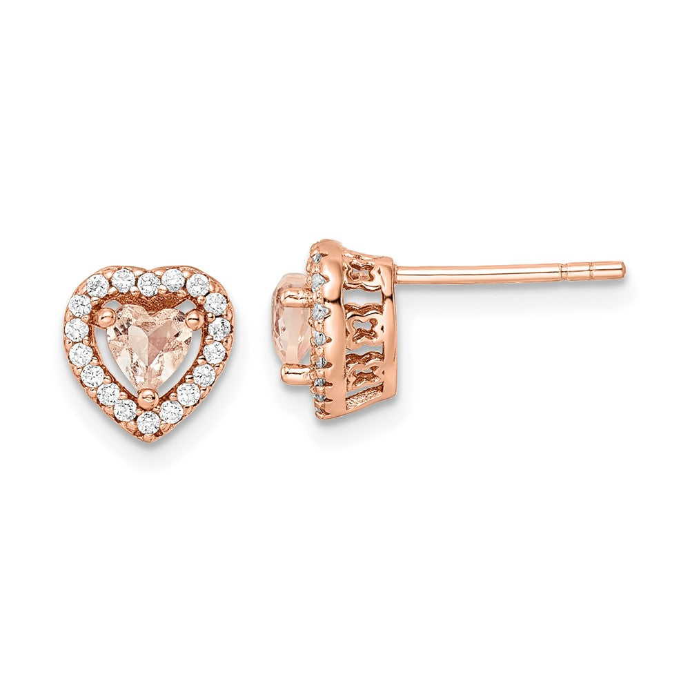 Sterlingsilber Roséfarben Poliert Rosa & Weiß Zirkonia Herz Ohrstecker