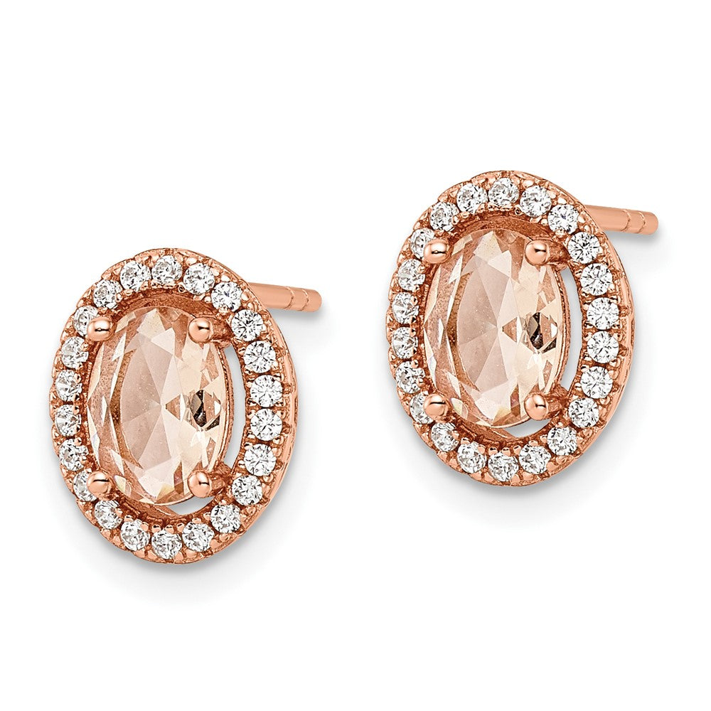 Sterlingsilber Roséfarben Poliert Rosa & Weiß Zirkonia Oval Ohrstecker