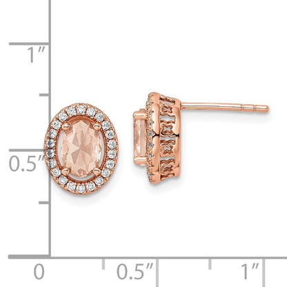 Sterlingsilber Roséfarben Poliert Rosa & Weiß Zirkonia Oval Ohrstecker
