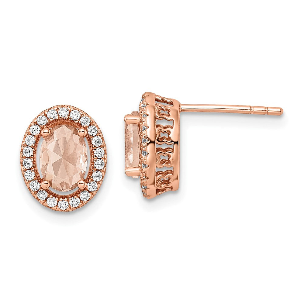 Sterlingsilber Roséfarben Poliert Rosa & Weiß Zirkonia Oval Ohrstecker