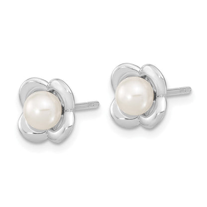 Sterlingsilber Rhodiniert Poliert Fwc Perle Blume Ohrstecker