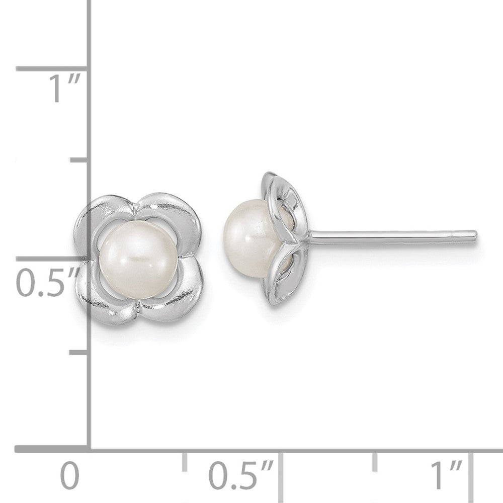 Sterlingsilber Rhodiniert Poliert Fwc Perle Blume Ohrstecker