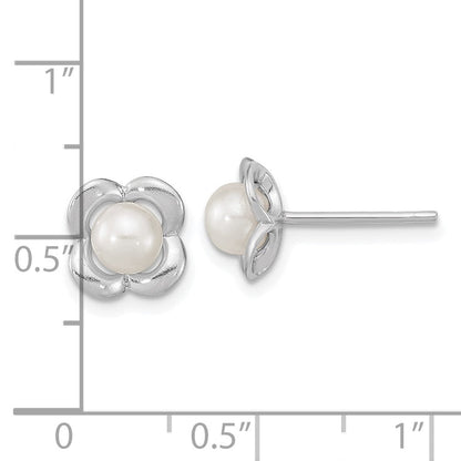 Sterlingsilber Rhodiniert Poliert Fwc Perle Blume Ohrstecker