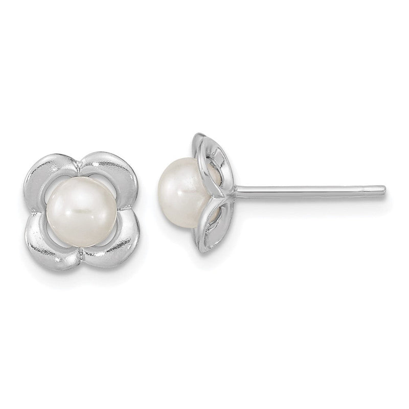 Sterlingsilber Rhodiniert Poliert Fwc Perle Blume Ohrstecker