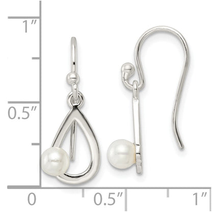 Sterlingsilber Poliert Tropfen mit Imitat Perle Hirte Haken Ohrringe