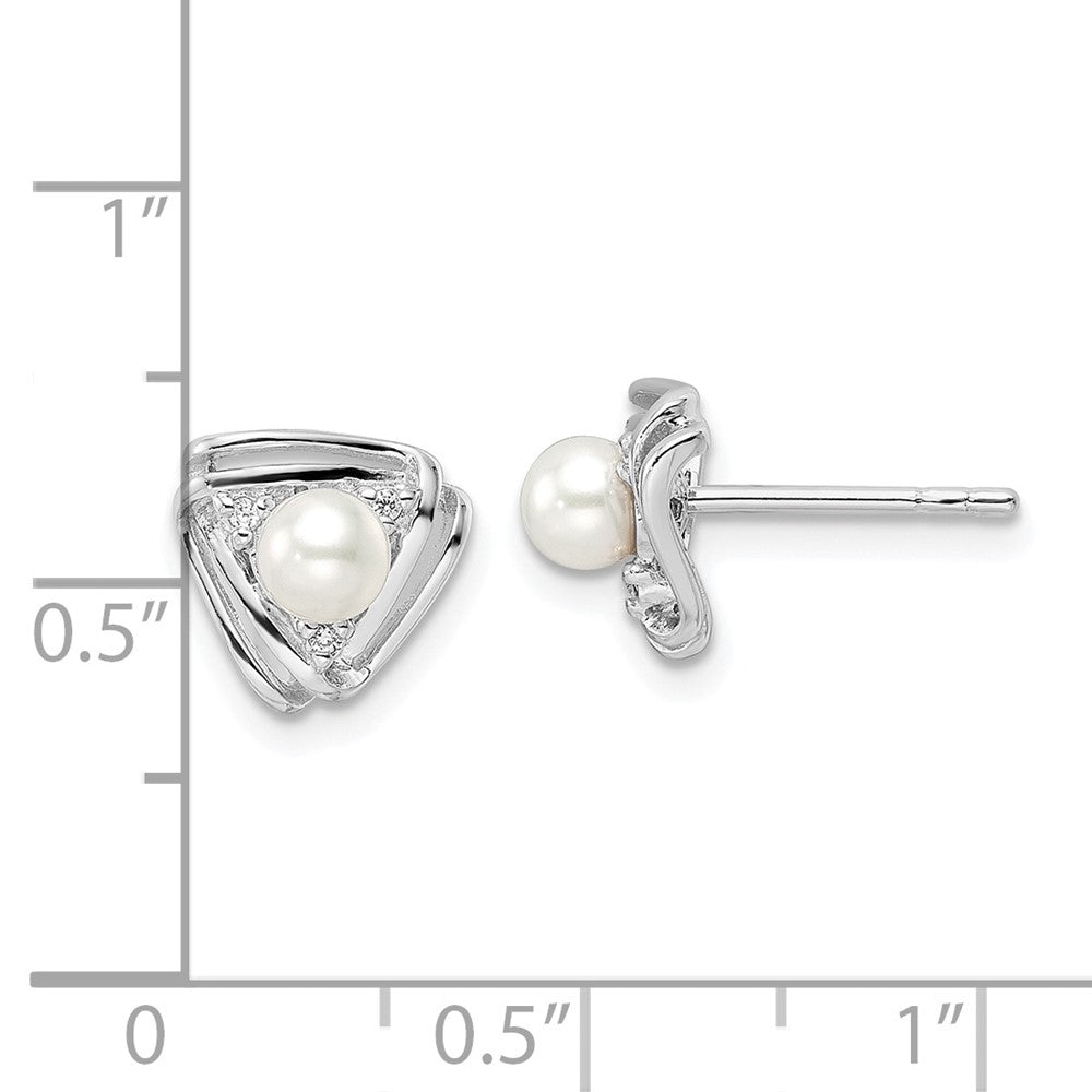 Sterlingsilber Rhodiniert Fwc Perle und Zirkonia Dreieck Ohrstecker
