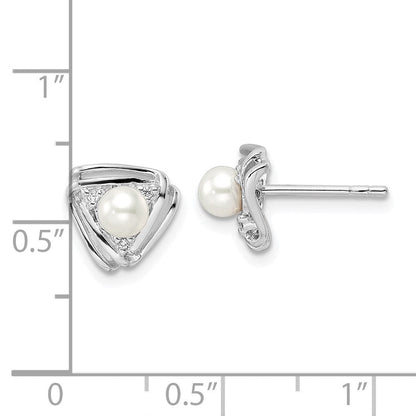 Sterlingsilber Rhodiniert Fwc Perle und Zirkonia Dreieck Ohrstecker
