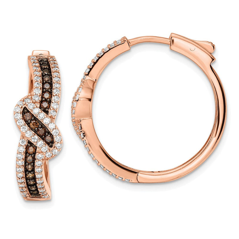 Sterlingsilber Roséfarben Blk Rhodium-plate Zirkonia Fantasie Klappbar Creolen