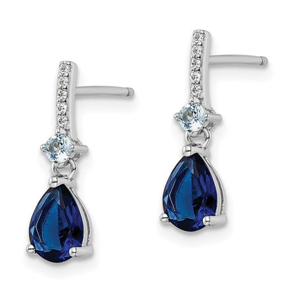 Sterlingsilber Rhodiniert Zirkonia und Blau Glas Stecker Ohrhänger