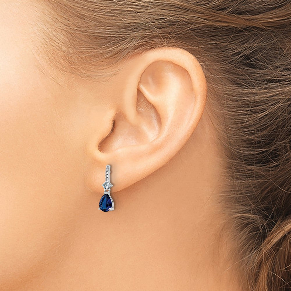 Sterlingsilber Rhodiniert Zirkonia und Blau Glas Stecker Ohrhänger