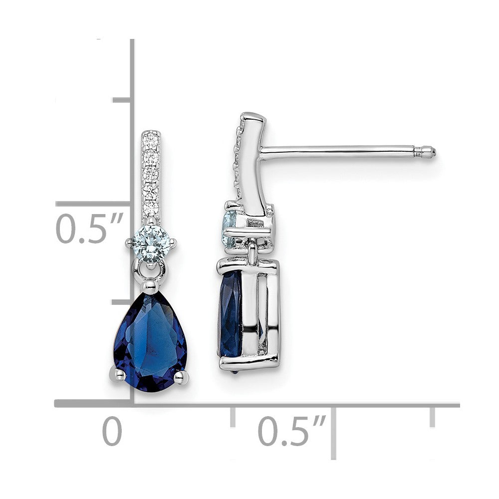 Sterlingsilber Rhodiniert Zirkonia und Blau Glas Stecker Ohrhänger