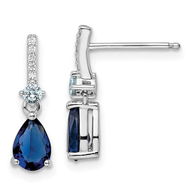 Sterlingsilber Rhodiniert Zirkonia und Blau Glas Stecker Ohrhänger