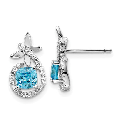 Sterlingsilber Rhodiniert Blau & Weiß Zirkonia Schmetterling Ohrstecker