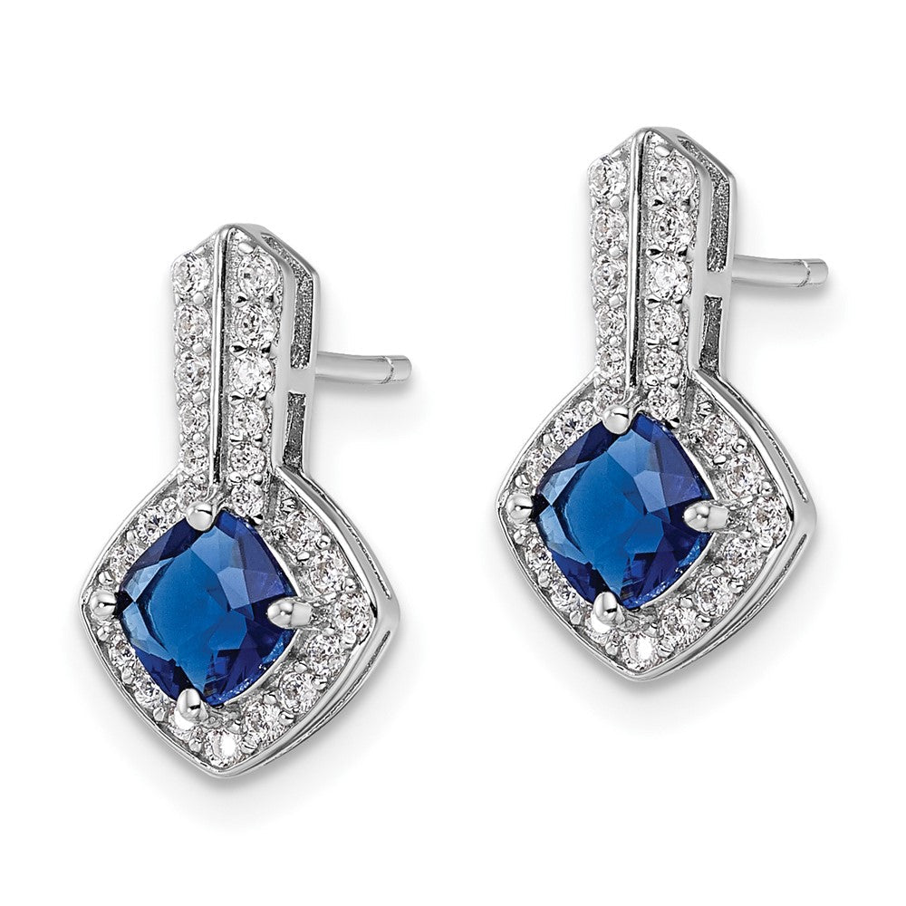 Sterlingsilber Rhodiniert Zirkonia und Blau Glas Ohrstecker