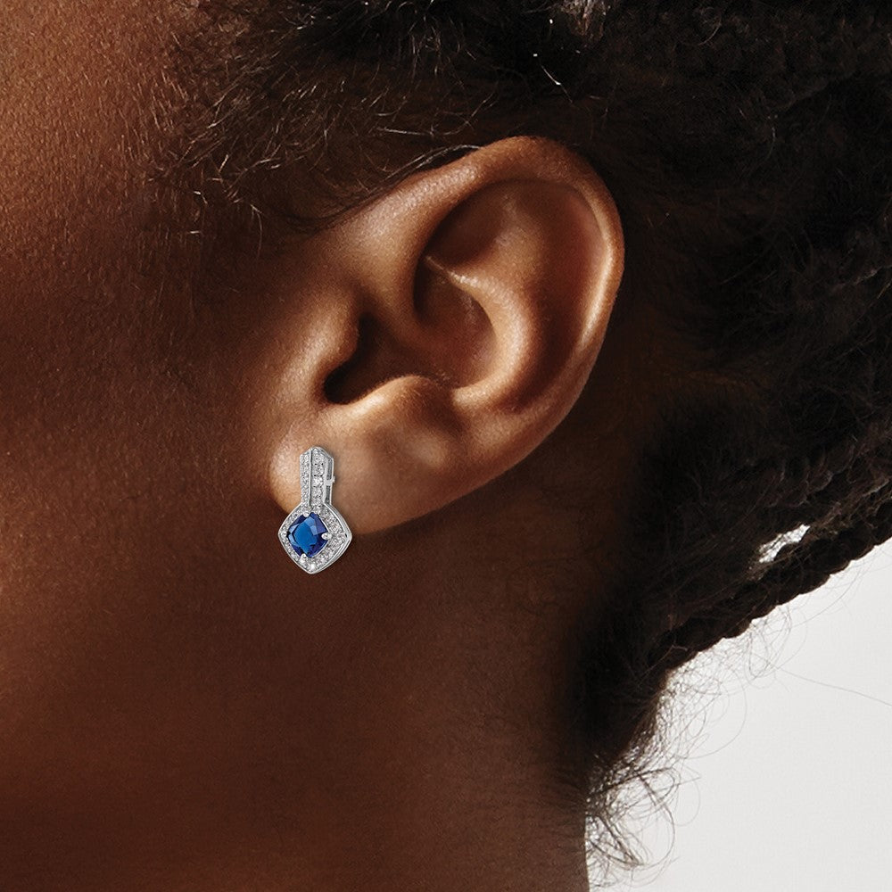 Sterlingsilber Rhodiniert Zirkonia und Blau Glas Ohrstecker