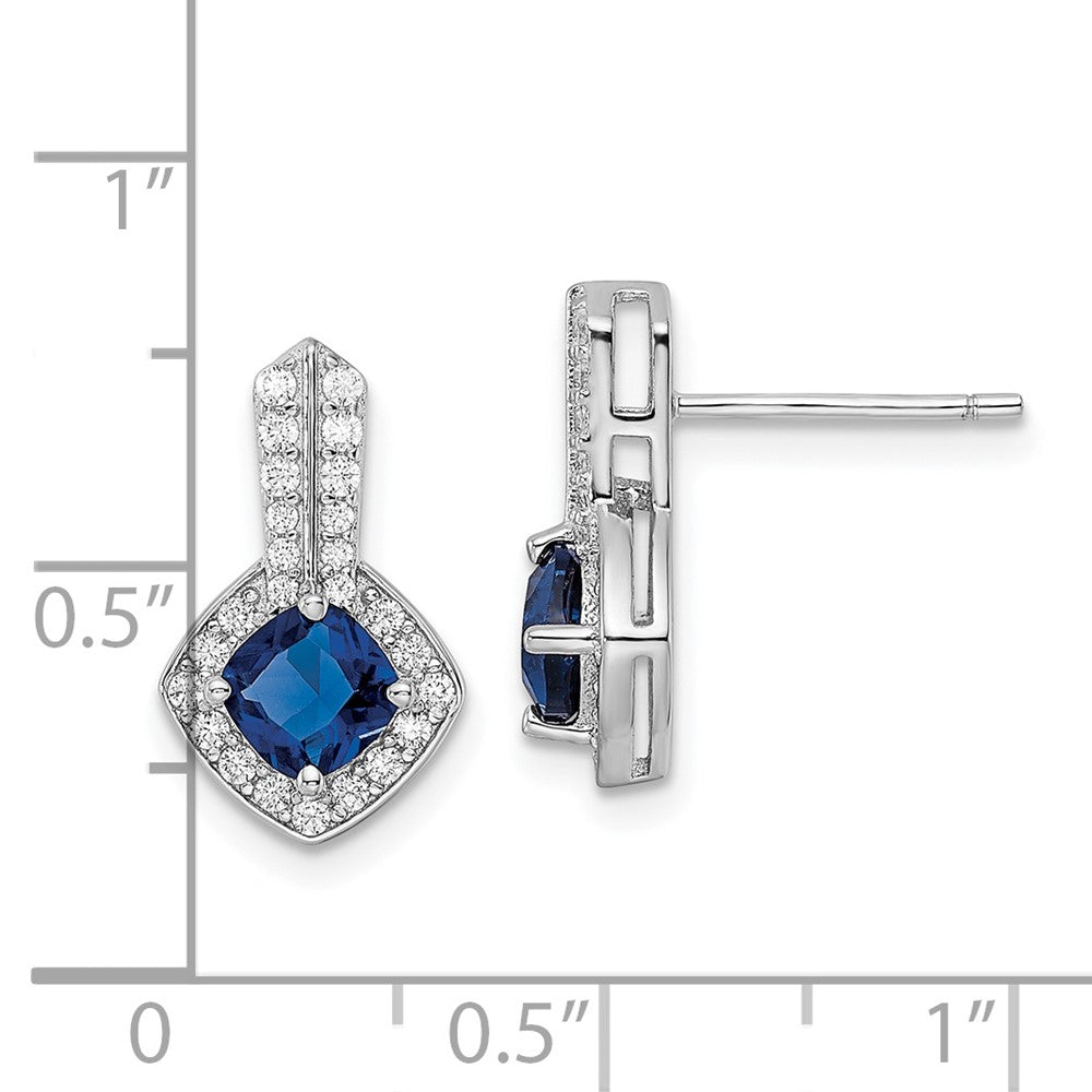 Sterlingsilber Rhodiniert Zirkonia und Blau Glas Ohrstecker