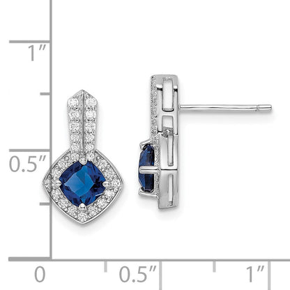Sterlingsilber Rhodiniert Zirkonia und Blau Glas Ohrstecker