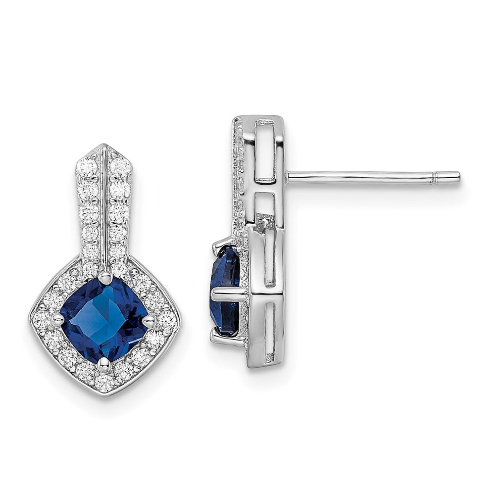Sterlingsilber Rhodiniert Zirkonia und Blau Glas Ohrstecker