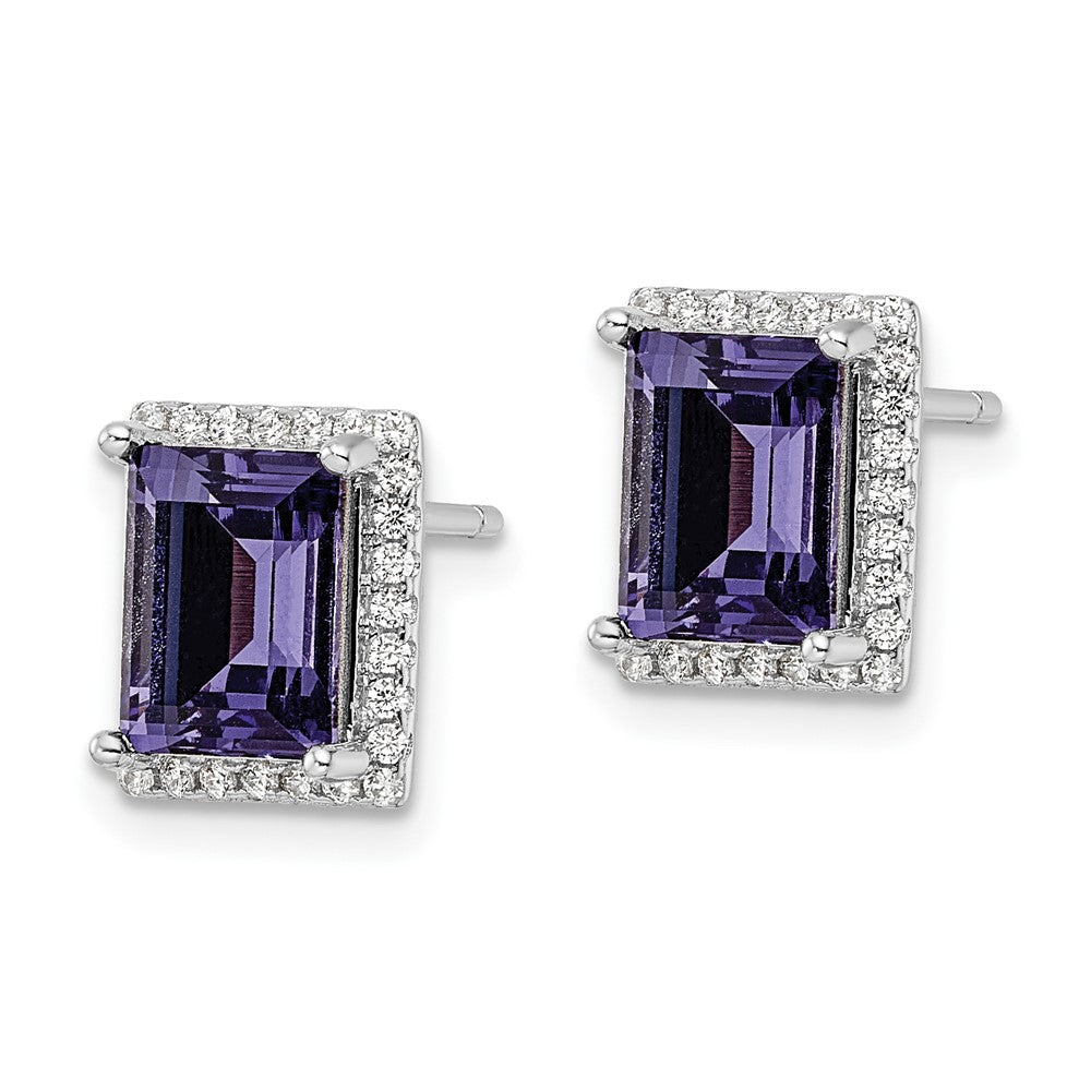 Sterlingsilber Rhodiniert Zirkonia & Lila Swarovski Kristall Ohrstecker