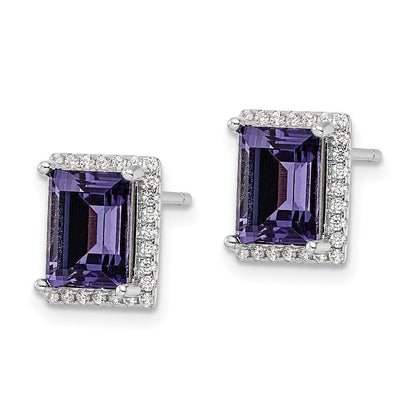 Sterlingsilber Rhodiniert Zirkonia & Lila Swarovski Kristall Ohrstecker