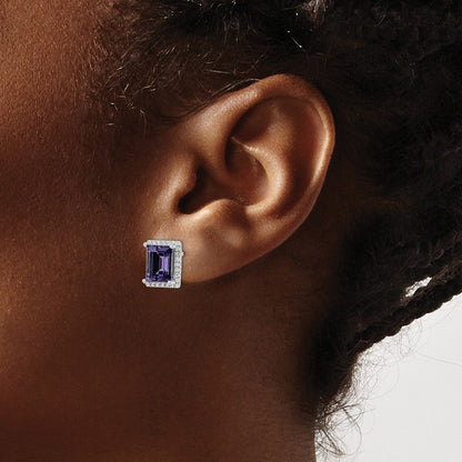 Sterlingsilber Rhodiniert Zirkonia & Lila Swarovski Kristall Ohrstecker