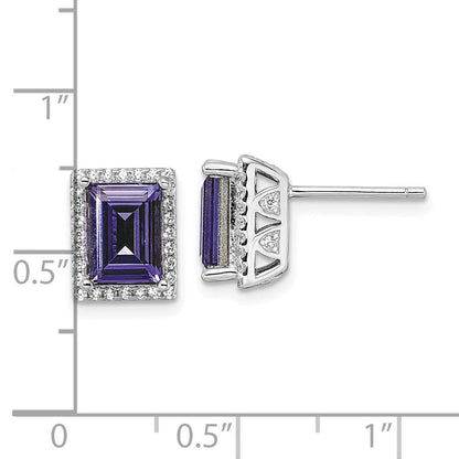 Sterlingsilber Rhodiniert Zirkonia & Lila Swarovski Kristall Ohrstecker
