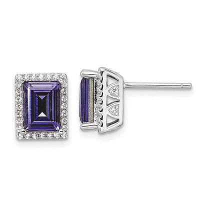 Sterlingsilber Rhodiniert Zirkonia & Lila Swarovski Kristall Ohrstecker