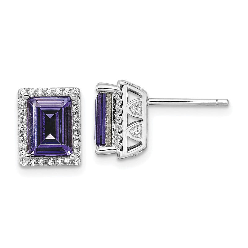 Sterlingsilber Rhodiniert Zirkonia & Lila Swarovski Kristall Ohrstecker