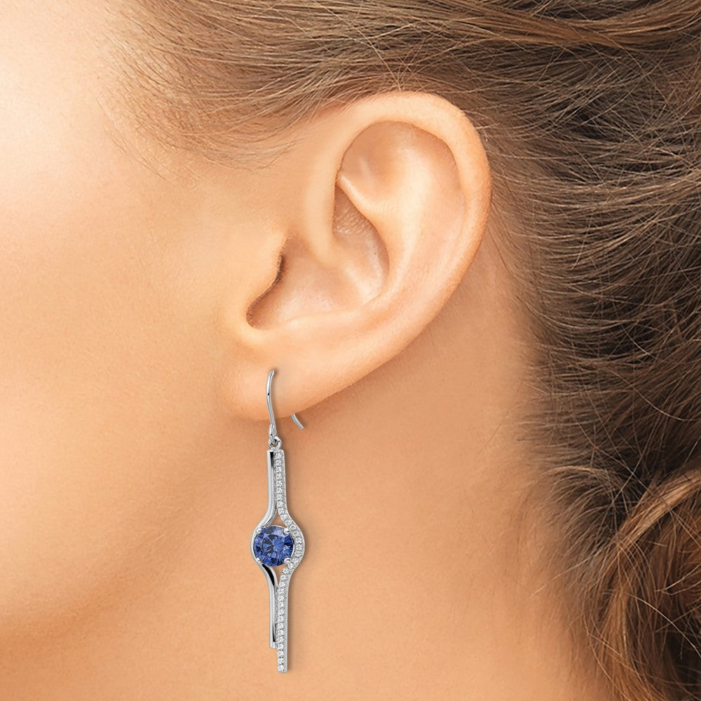 Sterlingsilber Rhodiniert Blau und Klar Zirkonia Ohrhänger