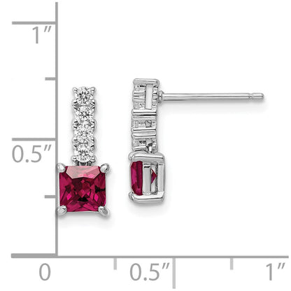 Sterlingsilber Rhodiniert Erzeugt Rubin und Zirkonia Stecker Ohrhänger
