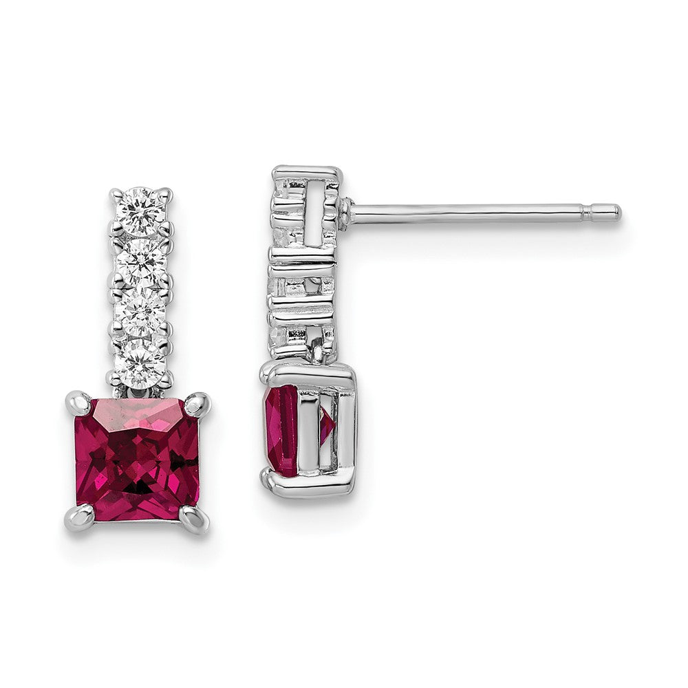 Sterlingsilber Rhodiniert Erzeugt Rubin und Zirkonia Stecker Ohrhänger