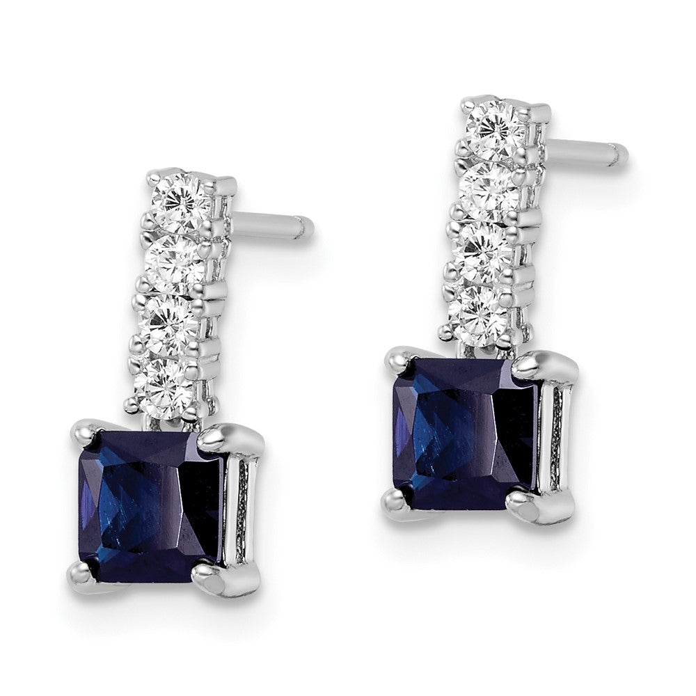 Sterlingsilber Poliert Rhodium Cr. Blau Spinell und Zirkonia Stecker Hängend Ohrring