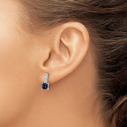 Sterlingsilber Poliert Rhodium Cr. Blau Spinell und Zirkonia Stecker Hängend Ohrring
