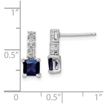 Sterlingsilber Poliert Rhodium Cr. Blau Spinell und Zirkonia Stecker Hängend Ohrring