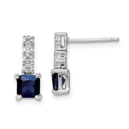 Sterlingsilber Poliert Rhodium Cr. Blau Spinell und Zirkonia Stecker Hängend Ohrring