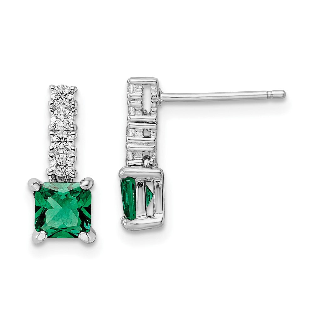 Sterlingsilber Poliert Rhodiniert Grün/clear Zirkonia Stecker Ohrhänger